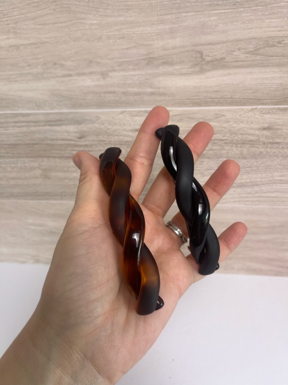 Vintage Helfrance Hair Barrette Lucite Faux Tortoise Shell Black Matte Braided